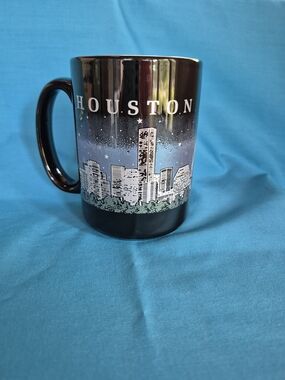 Houston Texas Mug Coffee Tea Stoneware Black Gold Rim Souvenir Kitchen